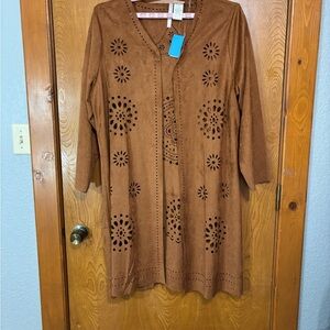Forgotten Grace Tan Suede-Look Cutout Duster NWT